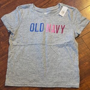 Old Navy Heather Gray Kids Tee with Blue and Pink Logo